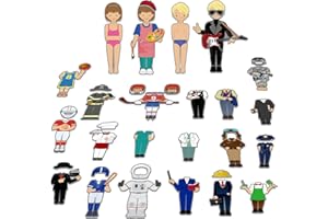 SpriteGru 56 Stück magnetische Anziehpuppen, Fantasiespiel ，Puppenset mit 21 Berufen/Jobs