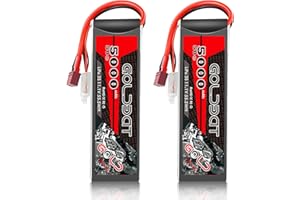 GOLDBAT 11.1V Lipo Battery 5000 mAh 50C 3S RC lipo battery Soft Case with Dean-Style T Connector for RC Car Airplane Helicopter Boat Buggy Truck Helicopter Airplane Racing Models(2 Packs)