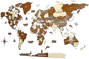 Colorfull Worlds Mappa del mondo in legno 3D, mappa di viaggio multistrato con Stati e capitali, decorazione da parete per la nuova casa, decorazione per ufficio, regalo di compleanno (L, Sirius)