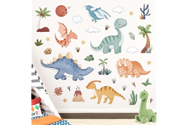 decalmile Stickers Muraux Dinosaure Bébé Boho Autocollant Mural Dino Tropical Palmier Décoration Murale Chambre Bébé Garçon Salle de Jeux Mur