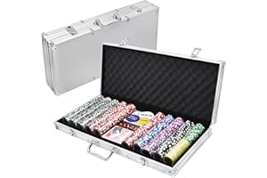 FIVMEN Pokerkoffer Set 500 Chips Pokerset Poker Set inkl. 500 Laser Poker Chips, 2X Pokerdecks, 3X Dealer Button, 5X Würfeln mit Aluminium Koffer, Silber