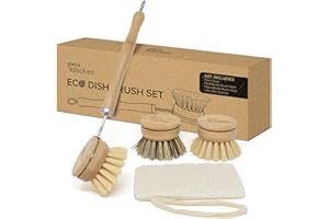 Joeji's Kitchen Ekologiczna szczotka do naczyń z drewna bambusowego - zestaw szczotek do czyszczenia z wymiennymi główkami - delikatne czyszczenie każdego rodzaju