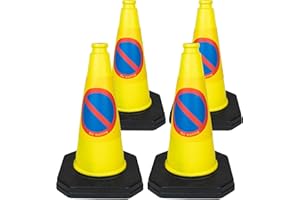 STREET SOLUTIONS UK 4 x 460mm 1-Piece High "No Waiting" Traffic Cones in Yellow - Strong and Durable Outdoor Cones with Very Low Centre of Gravity - U.K Made Safety Cones