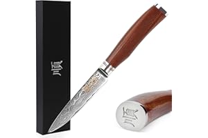 YOUSUNLONG Cuchillo utilitario 5 pulgadas Gyuto Damasco acero martillado VG10 mango de palo de rosa natural