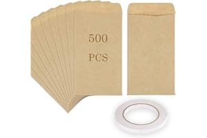 AHUNTTER 500PCS Small Kraft Coin Envelopes, Kraft Paper Brown Seed Envelopes with Adhesive, Mini Parts Envelopes Bags for Packing or Storing Small Items Seeds, Coins, Wages, Notes, Beads (6 x 10cm/2.4 x 3.9)
