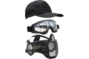 Yzpacc Airsoft Maske mit Brille, Faltbare Half Face Airsoft Mesh Maske mit Ohrenschutz für Paintball Schießen Cosplay CS Spiel