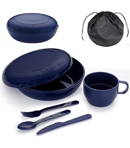 Purple Camping Dining Set - Plate, Bowl, Beaker And Cutlery - View #3