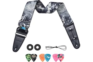 LEKATO Gitarrengurt, Gestreift 6.7cm Breit Verstellbarer Rindsleder Lederenden mit Pick Tasche - mit 6 Plektren/Strap Locks - Guitar Strap für Bass, elektrische und akustische Gitarren