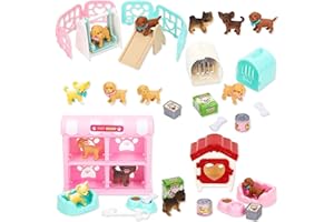 YAJIMAOY 27 Pezzi Mini Figurine di Cani, Cane in Miniatura Figurine di Cuccioli Realistici, Accessori Casa delle Bambole in Miniatura Canile Altalena Miniatura Scivolo per Micro Decorazione Paesaggistica