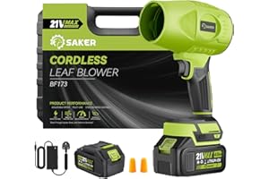 Saker Cordless Leaf Blower Portable Dust Cleaner Handheld Blower 180000 RPM with Adjustable Speed for Lawn Care and Dust Patio Cleaning 2 Batteries Green with Case