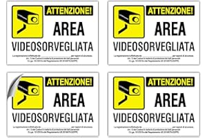 EVM 4 Cartelli Videosorveglianza Adesivi Area Videosorvegliata in PVC Morbido impermeabile (4-105x73)