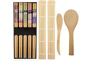 ZFYQ zestaw sushi, 9 sztuk bambusa zestaw do robienia sushi, 2 rolki maty sushi, 5 par pałeczek, 1 łopatka do ryżu, 1 Łyżka, proste i profesjonalne narzędzie do robienia sushi