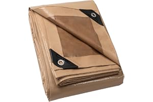 GUARD SHIELD Bâche à œillets Bâche imperméable 6 m x 8 m Beige/Kaki Bâche en polyester multifonction 120 g/㎡ Bâche de protection Bâche de protection Bâche quotidienne, indéchirable, stabilisée aux UV