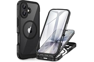 CENHUFO Magnética Funda iPhone 17 [Compatible con MagSafe] Integrado 9H Cristal Templado Protector Pantalla y Protector Cámara, 360 Grados Antigolpes Carcasa Transparente Capa Doble Cara Case -Negro