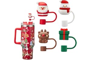 TELAIN 4 silikonowe osłony na słomki, kompatybilne z 10 mm Stanley Cup, akcesoria do kubków na wodę, pokrywki na wodę, wzór bożonarodzeniowy