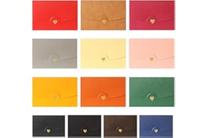 YNKKVRE Mini Envelopes, 39 Pieces Small Coloured Envelopes Multi Color Gift Envelope Thanksgiving Envelopes, Vintage Mini Kraft Paper Envelopes with Heart Clasp for Gift Cards,(13 Colors)