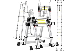 TLGREEN 5M/16.5FT Telescopic Ladder, Multi-Purpose Aluminium Extension Ladder Portable Sturdy Folding Ladder for Draw Wall Replace Bulb Clean Window Repair Roof, Max Load 150kg/330lb