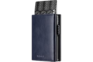 VULKIT Tarjetero para Tarjetas de crédito con Bloqueo RFID, Billetera emergente de Cuero Genuino con Compartimento para Billetes, Ventana de identificación, Bolsillo para Monedas y Cierre magnético