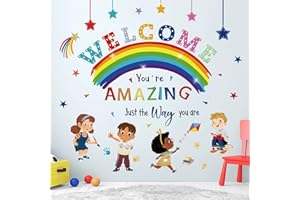 wondever Reading Corner Rainbow Wall Decals Kids Inspirational Quotes You are Amazing Peel and Stick Wall Art Stickers for Reading Room Classroom Kids Room