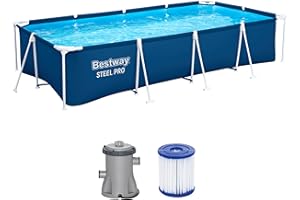 Bestway Steel Pro Frame Pool Set mit Filterpumpe 400 x 211 x 81 cm , dunkelblau, eckig