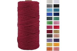 JeogYong Macrame Rope, Thick Natural Cotton Yarn, 4 Ply Macrame Rope for Wall Hangers, Hangers, DIY, Home Decorations, Gift Wrapping 3mm x 109 Yards (Wine Red)
