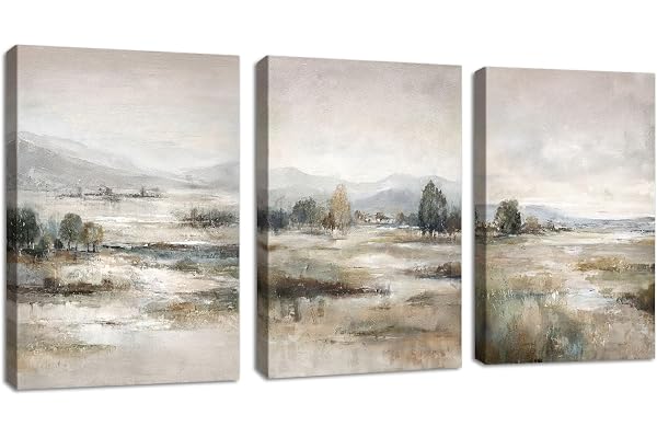 3 st Abstrakt Dimma Landsbygd Modern Bilder Dekoration Med Ram, Blå Beige Berg Landskap Bild och Filmer Retro Lugn Marshmallo
