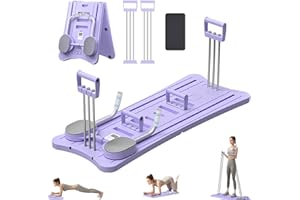 AECHO Pilates Reformer, Pilates Board Pliable, Planche Pilate Multifonctionnelle avec Rouleau Abdominal Rebond Automatique, Pompes et Corde de Tension, Kit Pilates Maison