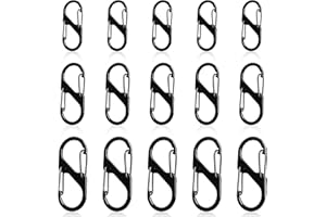 ZAOHUI 15 Pcs Small Carabiner Clips, S Carabiner Keyring Clip, Mini Carabiner Clip, Dual Spring Snap Hooks for Outdoor Hiking Camping Fishing(Black, 3 Sizes)