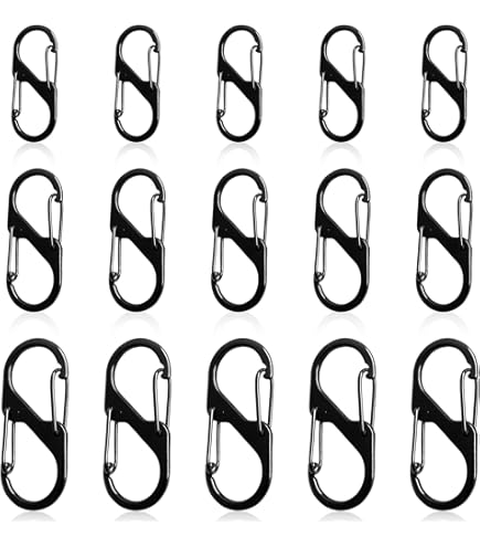 REBECASKYENS 25 Pcs S Carabiner Keyring Clip,S Clips,Dual Spring Keychain Clip With 2 Opening Snap Hook S Shape Double Clip Hook Metal Buckle For Home Outdoor Hiking Fishing Camping Travel(Black