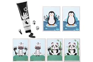 TOGOU2S Baby Hand and Footprint Kit, Baby Safe Paint Non Toxic & Acid-Free, 6 Imprint Cards with Animal Pattern, Baby Friendly Paint for Handprints with Sponge Attachment 75ml/Tube (Black)