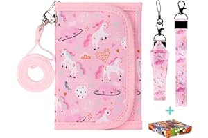 Choco Mocha Brustbeutel für Kinder, Geldbeutel für Mädchen mit Münzfach - Kinder Portemonnaie, Sichtfach, 3 Ersatz-Lanyard & 1 Geschenkbox(Einhorn Herz-Rosa)