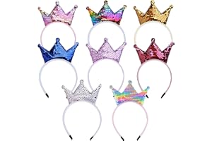 EUDUQ 8 stycken paljetter krona pannband set, glitter kronor hårband flickor, färgglad metallkrona hårband för födelsedag, ju