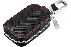 KUMEED Black Genuine Leather Car Smart KeyChain Coin Holder Cover Pouch Remote Key Chains Fob Bag Keyring Wallet Zipper Case (Black, Small)