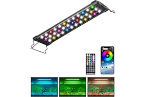 BOOTEEK Lumière pour aquarium, téléphone Bluetooth+télécommande, support ajustable pour aquarium 40-55cm, 7 couleurs, 36 lampes LED à spectre complet, faible consommation d'énergie, étanche, prise EU.