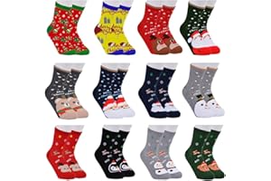 Vertvie 12 paia di Calzini Natalizi Cotone Caldi Calze per Donna e Uomo Regali di Festa da Indossare a Casa Deer Regali di Neve Stampa Natalizi