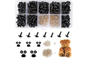 ABEILLO Safety Eyes for Crochet Toys, 270Pcs Assorted Size 6-12mm Safety Eyes and Noses with Washer Plastic Doll Eyes Crochet Eyes for Amigurumi Teddy Bear Eyes Doll Making Craft with Box (6/8/9/10/12 mm)