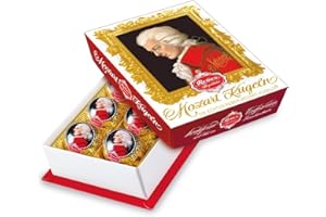 ‎REBER Reber, Mozart-Kugeln Barock, 6er Packung, Mozart-Kugeln aus Zartbitter-Schokolade, Gefüllt mit Pistazien-Marzipan, Mandeln und Haselnuss-Nougat, 120g (6 Mozart-Kugeln)