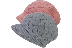 AUSUAYA Berretto da donna in lana foderato in caldo pile, lavorato a maglia con visiera per neve sci freddo inverno WS-H1