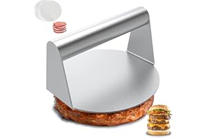 AMROICUS Pressa per hamburger da 5,5 pollici, Pressa hamburger in acciaio inossidabile 304, Rotondi Stampo per burger antiaderente per padella, Smash Burger per impieghi gravosi per Patty, Cucina e BBQ