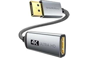 WARRKY 4K Adaptateur DisplayPort vers HDMI, Convertisseur Adaptateur DP 1.2 Ordinateur vers 1.4 HDMI Écran en Nylon Tressé Compatible avec Lenovo, HP, Dell, ASUS et Autre - Gris