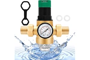 JABNOW Réducteur de Pression eau 3/4 Pouce, DN20 Régulateur de Pression Eau Réglable, avec Manometre et Filtre à Mailles, Limiteur de Pression Eau en Laiton, pour Robinet D'Irrigation Jardin Chauffage au Gaz
