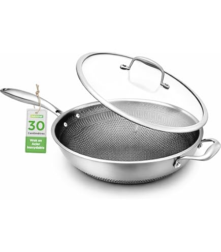 kela Wok en acier inoxydable 32 cm FLAVORIA 5 l Poêle à wok à induction, Poêle à wok en acier inoxydable sans revêtement, Poêle en acier inoxydable à bord haut