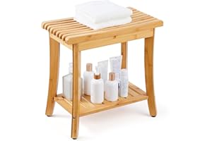 VEVOR Duschbank aus Bambus, 48,6 x 28,6 x 46,6 cm, wasserdichter Duschhocker mit Ablagegriff, 150 kg Tragkraft, Spa-Badewannensitz-Organizer, für Erwachsene, Senioren, Frauen, ältere Menschen