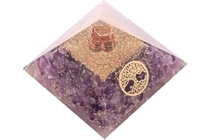 Aatm Energy Generator Amethyst Orgone Pyramid for EMF Protection Chakra Healing Meditation with Crystal, Copper and Life of Tree(3 and 3 Inches)
