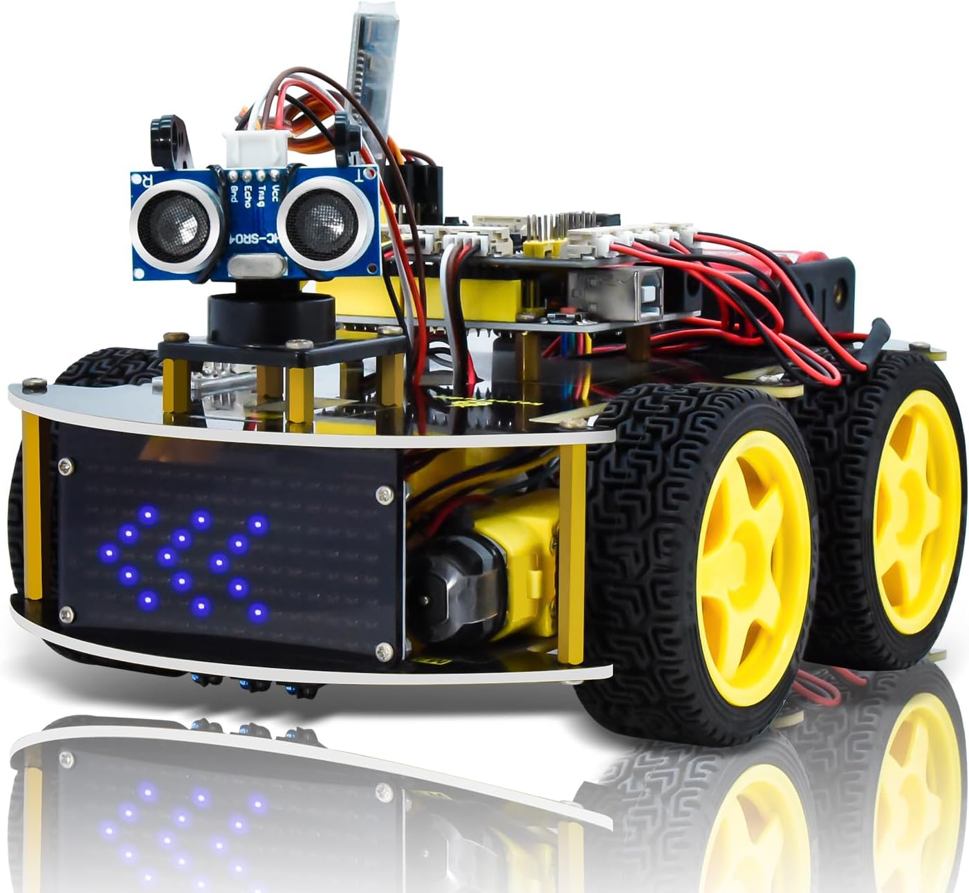 KEYESTUDIO Kit de Arranque de Coche 4WD Car Kit para Arduino IDE, Control Remoto Bluetooth IR, Seguimiento de línea, evitación de obstáculos, etc. Kit de robótica de programación para 14+ Adolescente