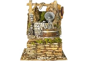 Rossi Rosa Fontana Ambientata con Pozzo e Secchio con Pompa 14x20x18cm Marrone