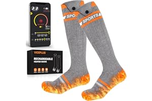 VICEPLUS Heated Socks,USB Rechargeable Heating Socks(5000mAh) with 3 Levels of Temperature Settings & APP Control,Winter Foot Warmer for Men Women Outdoor Camping Hiking Skiing Fishing Hunting(Gray)