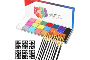 Zaxiva Paleta de 20 Colores de Maquillaje Mujer, Kit de Pintura Facial Profesional Pintura Cara, Ideal Para Halloween, Cosplay, Accesorios Para Festivales, Pintura Facial para Niños y Adultos