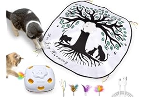 GoldenSun Jouet pour Chat, Jouet Interactif d'intérieur 4 en 1, Cache-Cache Rechargeable, Accessoire pour Chat, Jeu d'entraînement Whack-a-Mole avec 3 Plumes de Rechange à Monter soi-même
