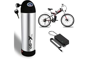 X-go Ebike Battery, 36V 10AH Electric Bicycle Battery E-bike Lithium Battery Bottle Type with Charger, 4 Pin Base Plate for 350W 250W 200W Motor (36V 10AH 4 Pin Silver)
